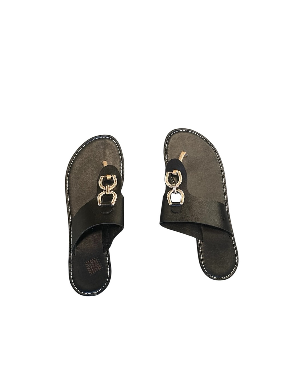 Women’s Black Slip-On Sandals with Gold Accent